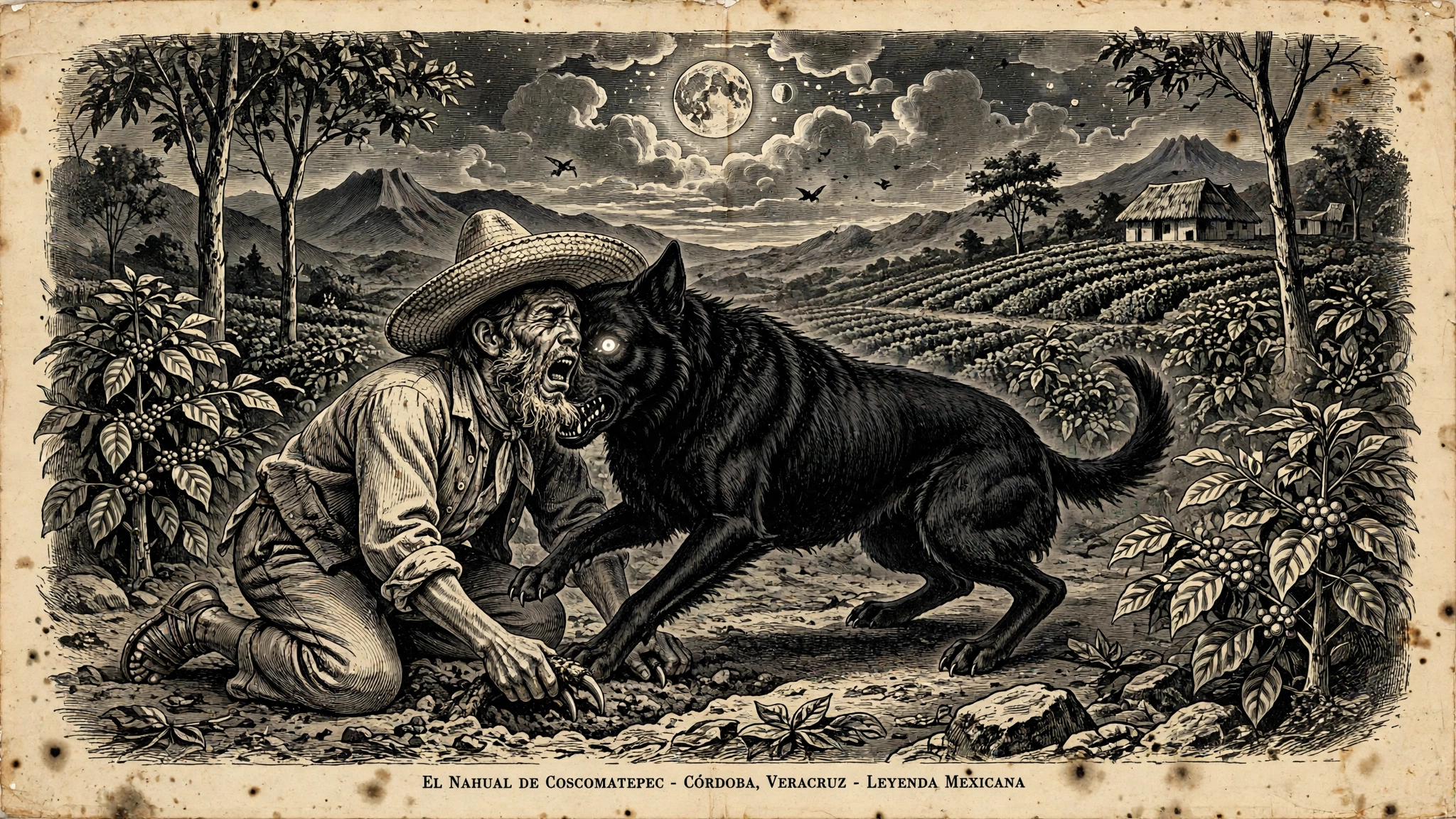 Nahual de Coscomatepec transformándose en perro negro en cafetales de Córdoba Veracruz leyenda mexicana